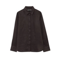 Dettaglio camicia in lino a maniche lunghe con colletto classico e trama naturale - Camicia marrone scuro