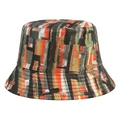 Artistic abstract oil painting pattern bucket hat with colorful geometric patchwork design - Orange Black Abstract Block (D-34)