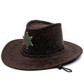 Sheriff western cowboy hat in dark brown cracked faux leather with star badge - Brown