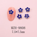 Macro view of 7.5mm blue five-petal flower nail charms with gold core for nail art decoration - Blue Rhinestone Flower (9808) / 1 Piece