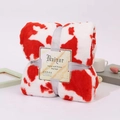 Couverture en flanelle à motif vache rouge et blanc avec ruban cadeau argenté - Vache Rouge / 75*100cm