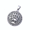 Nordic bear paw pendant in vintage silver titanium steel with viking rune symbols - Style C Bear Paw Rune Pendant (No Chain)