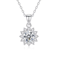 S925 sterling silver sunburst flower necklace with a brilliant D color moissanite pendant - Sunflower-shaped Surrounding Drill (fddz-092) / White Gold