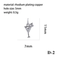Silver martini glass pendant in rhodium-plated copper with 5mm hole size and 0.5g weight - Silver Cocktail Glass (D-2)