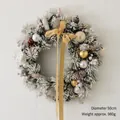 50cm snow-flocked Christmas wreath with gold baubles, pine cones and LED warm lights - American Flocked Snowy Wreath (With Light) / Diameter 50CM