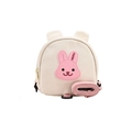 Off-white canvas kids backpack with a pink rabbit patch and woven shoulder strap - Small / Pink