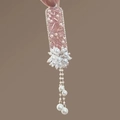 Detail of pink crystal beads and long pearl tassel on a handmade luxury metal hair clip - Pink Hair Clip (Single Piece)