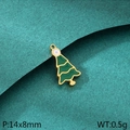 Green enamel Christmas tree pendant in stainless steel with gold edges, size 14x8mm - Simple Green Christmas Tree (KLJ10407-ZLA)