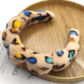 Braided plush headband with leopard print in beige and blue, handmade style - Twisted Padded Headband / Flannel Colorful Leopard