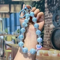 Iridescent light blue beaded keychain with purple heart and cute 3D bunny pendant - Blue Rabbit