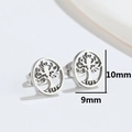 Silver hollow Tree of Life stud earrings in geometric round design, 10mm size - 533 Tree of Life - Steel