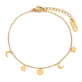 Pulsera minimalista de acero inoxidable chapado en oro 18K con colgantes de luna y estrella - Colgante de Estrella y Luna (B0569) / Dorado