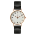 Montre quartz or rose avec cadran blanc à chiffres et bracelet élastique noir texturé - Noir
