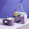 Purple ceramic mug set with large ergonomic handle and matching floral gift box - Chubby Handle Mug / Gift Box / Deep purple