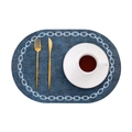 Navy blue oval faux leather placemat with white chain pattern for modern table setting - Oval / Dark Blue
