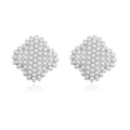 Macro detail of diamond-shaped stud earrings featuring intricate silver microbead texture - Silver Rhombus