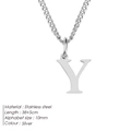 Minimalist silver stainless steel necklace featuring a 10mm letter Y alphabet pendant - Letter Style(Y) (CDNP014) / Silver