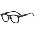 Classic black oversized square frame sunglasses with gold star and silver fish temple accents - Plain Lens / Black Frame