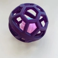 Hollow geometric TPR rubber dog toy ball in dark purple with a blue and pink inner core - Purple with Cotton Rope Ball