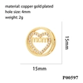 Dettaglio del ciondolo a cuore MOM con zirconi e rame placcato oro con misure - Ciondolo Cuore MOM (P00597)