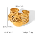 Detalles del anillo de estrella de mar en acero dorado 18k con medidas precisas y peso real - Estilo Estrella del Océano (HC-R30532)
