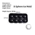 Black 8-cavity skull silicone ice mold tray for whiskey with 240x127x45mm dimensions - 8-Grid Sphere / Black