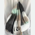 Winter plaid scarf with tassels in black, white and mint green soft checkered pattern - Black White Beige Mint Green Plaid (7)