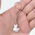 Minimalist white resin little duck keychain with orange beak and silver metal ring - 25mm Ring / White
