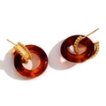 Vintage style 18K gold-plated beaded metal ring and brown acrylic interlocking hoop earrings - Tortoise