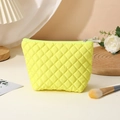 Chic quilted bright yellow travel makeup bag with diamond pattern and zipper closure - Trapezoid Bag / Yellow