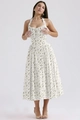Detailed close-up of the delicate lace trim and halter neck tie on the floral summer dress - White Green Leaf