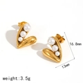 Orecchini a cuore dorati in stile francese con tre perle bianche e misure - Stile Perla a Cuore Dorato (TE60259-G)