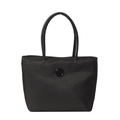 Modische schwarze Nylon-Eimertasche mit feinen Tragegriffen und schickem 'm'-Emblem - Schwarz
