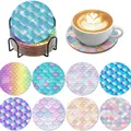 Σετ με 8 πολύχρωμα σουβέρ DIY diamond painting με λέπια γοργόνας και μεταλλική βάση - A-21 Πολύχρωμα Λέπια Γοργόνας