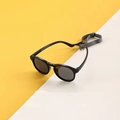 Matte black round frame polarized baby sunglasses with adjustable gray strap - Glossy Black (Free Anti-drop Strap)