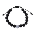 Verstellbares schwarzes Perlenarmband mit Fußball-Anhänger für Sportfans - Schwarzes Fußball verstellbares Perlenarmband