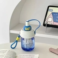 Cute portable blue plastic straw water bottle with tea filter and HEY button - 550ml / White