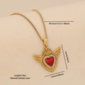 Collana in acciaio inossidabile dorato con ciondolo a cuore alato rosso e cristalli - Stile Ali d'Angelo