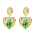 Boucles d'oreilles cœur en plaqué or 18K avec émail vert et texture martelée - Vert