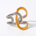 Detail showing dimensions of a bicolor geometric intertwined stainless steel ring - R30359-GS-Two Tone Intertwined Wrap