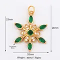 Golden snowflake charm with green emerald cut stones and white zircon crystals - Silver M846657-7