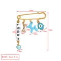 Detail of evil eye safety pin brooch with lucky beads and blue charms showing dimensions - LUCKY Style (BE1729LBU00)