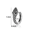 Silver snake hoop earring with black gem eyes and detailed size measurements shown - Black Eye Snake Hoop Style (AMY3-8#)
