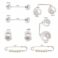 Assorted pearl waist pins and brooches with gold and silver metal bases and rhinestones - No. 52 8-Piece Set
