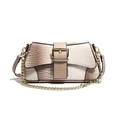 Elegante borsa a tracolla in coccodrillo beige e marrone con catena dorata e fibbia quadrata - Cachi