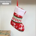 Red reindeer knit Christmas stocking with white faux fur trim and geometric patterns - Red Reindeer Knitted Stocking / 14*18cm