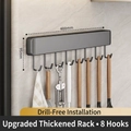 Space aluminum kitchen rail rack in matte grey, 40cm length with 8 fixed hooks - 8 Hooks 40cm / Gunmetal