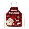 Detail of Christmas apron featuring red black plaid with Santa and snowflakes pattern - A7-Cartoon Santa Red Black Plaid