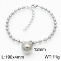 Bracelet à billes en acier inoxydable avec pendentif boule de 12mm et fermoir mousqueton - Bracelet en acier 12mm (KB167260-Z)