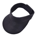 Detail of black straw visor with textured weave and adjustable velcro strap closure - Black